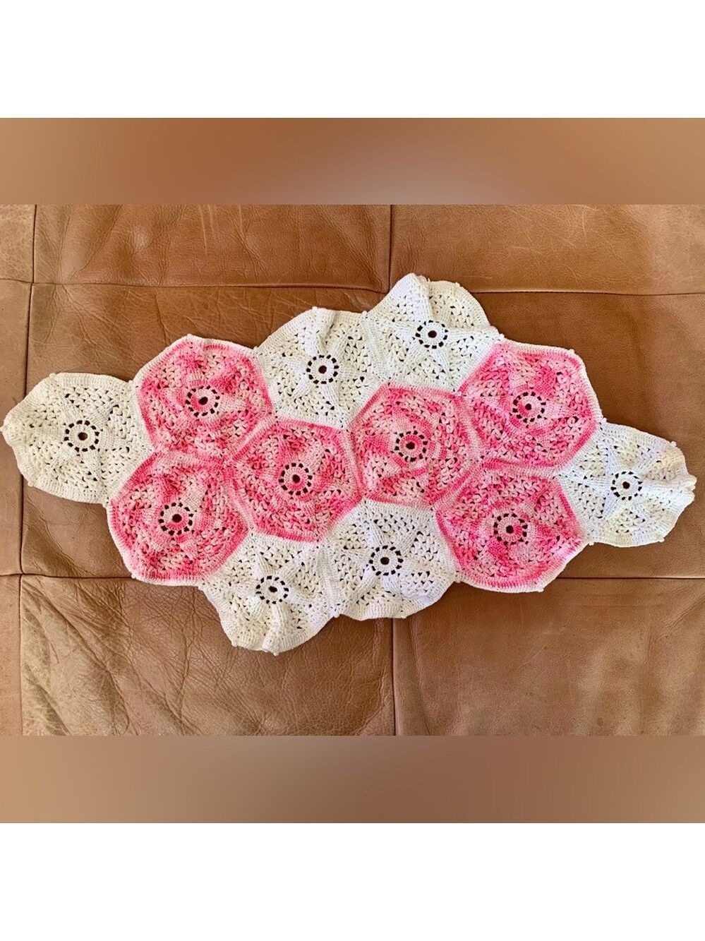 Vintage Pink & White Hand Crochet Doily